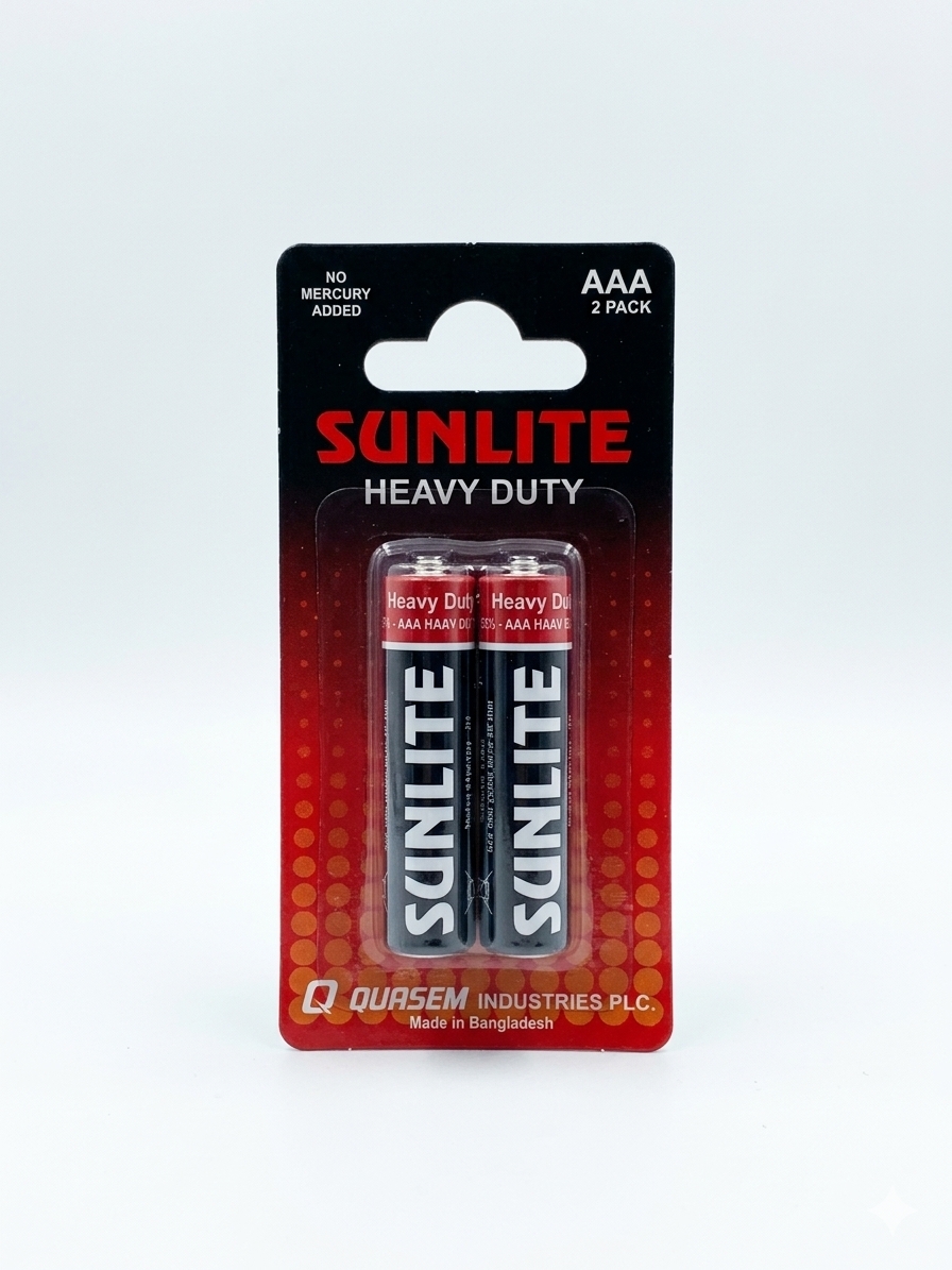 Sunlite Heavy Duty AAA Batteries (2 Pcs Blister Pack) - দীর্ঘস্থায়ী ও শক্তিশালী পেন্সিল ব্যাটারি