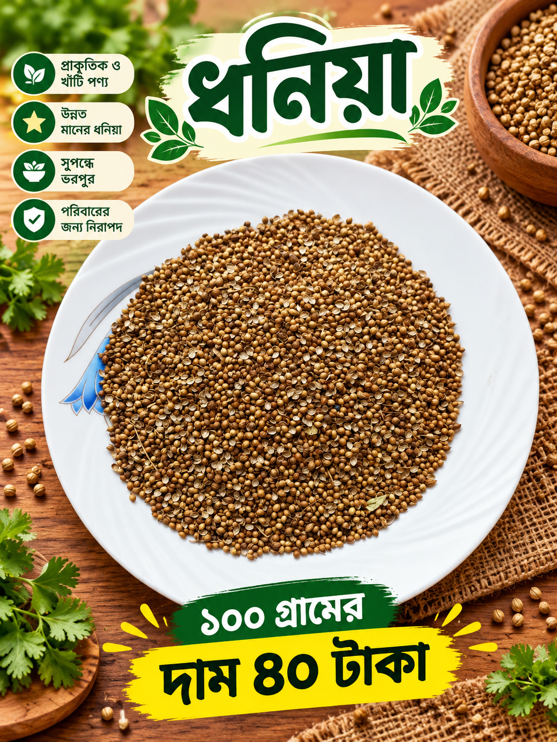 রান্নায় সেরা স্বাদ ও সুঘ্রাণের জন্য প্রিমিয়াম কোয়ালিটি আস্ত ধনিয়া